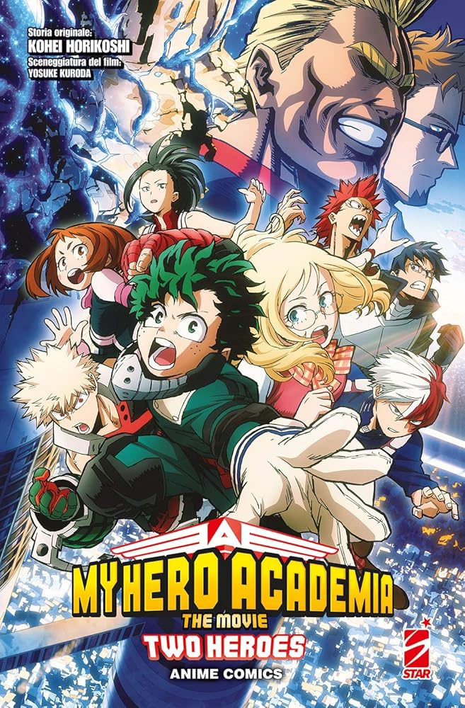 Two heroes. My Hero Academia the movie. Anime comics cover image