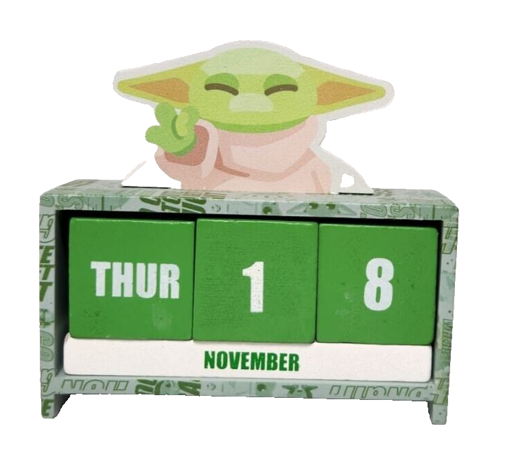 Calendario Datario perpetuo in legno di GROGU baby yoda